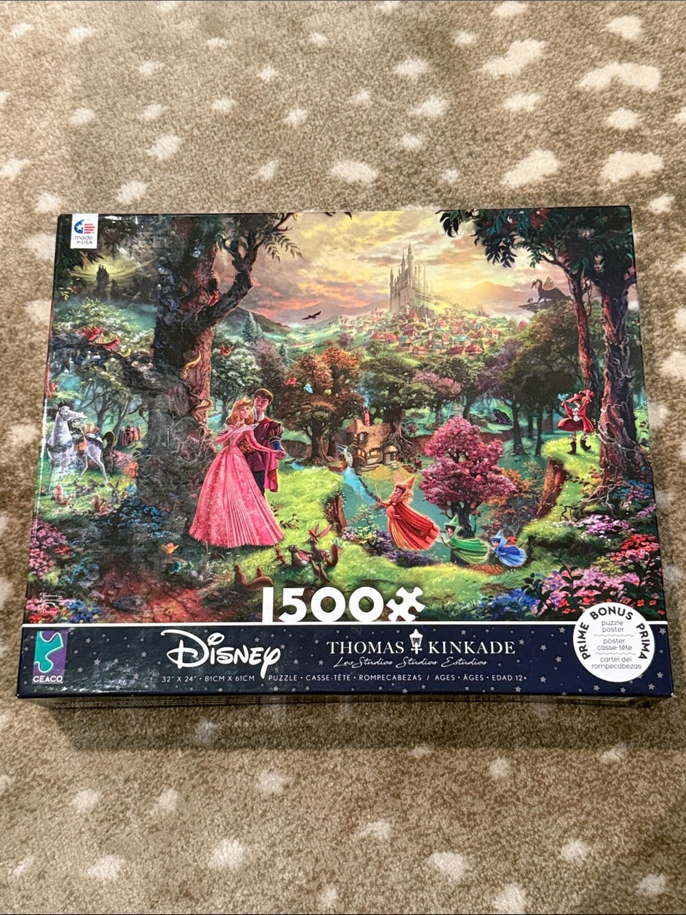 Thomas Kinkade Disney Puzzle - Pink, Green & Blue Fairy Tale Scene